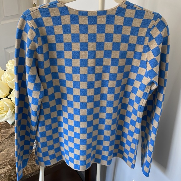 Cardigan, chessboard pattern, small, Caterina, blue, tan, beige, brand new - Picture 6 of 6